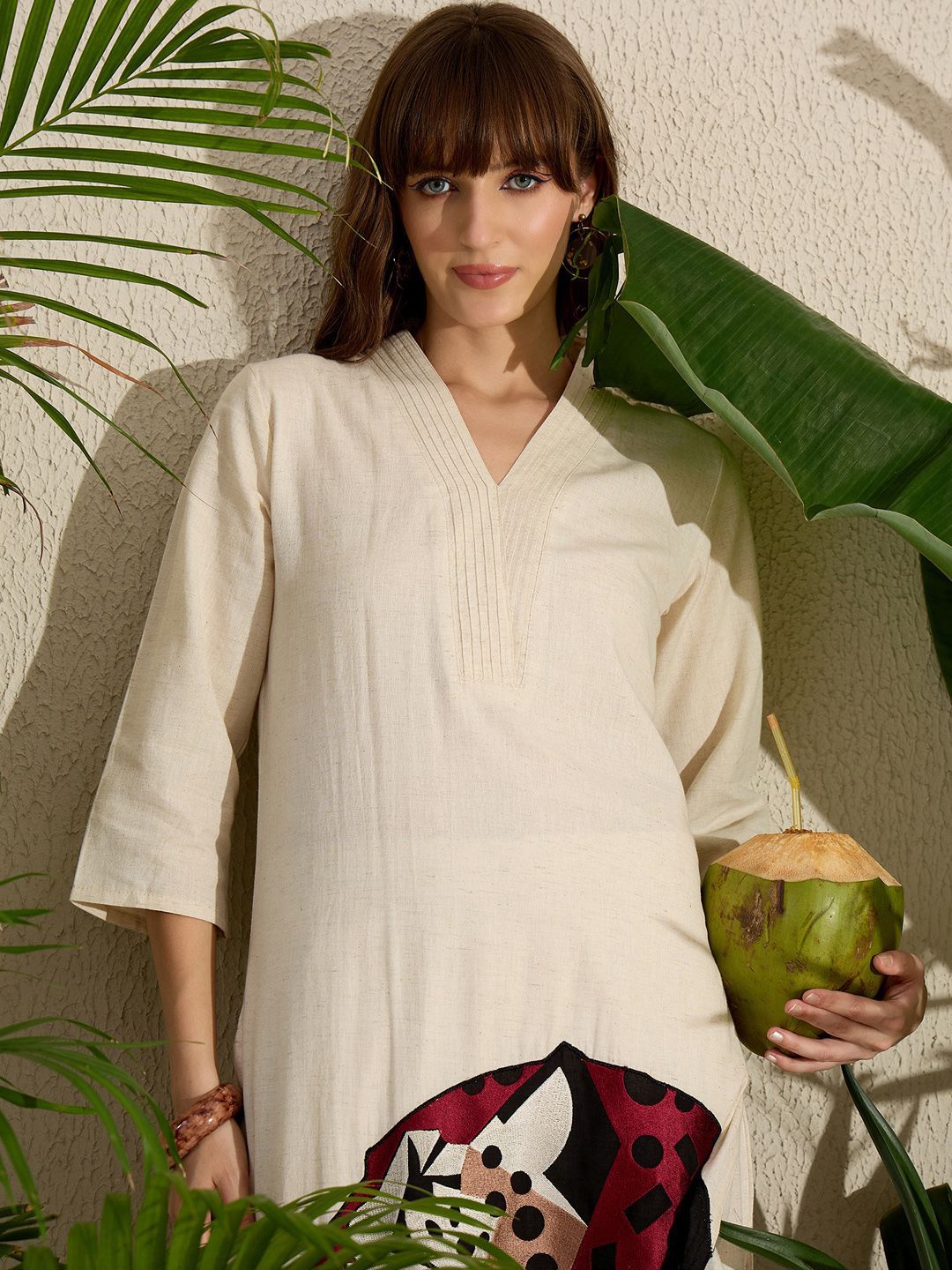 Indo Era Animal Embroidered Thread Work Pure Cotton Kurta with Palazzos