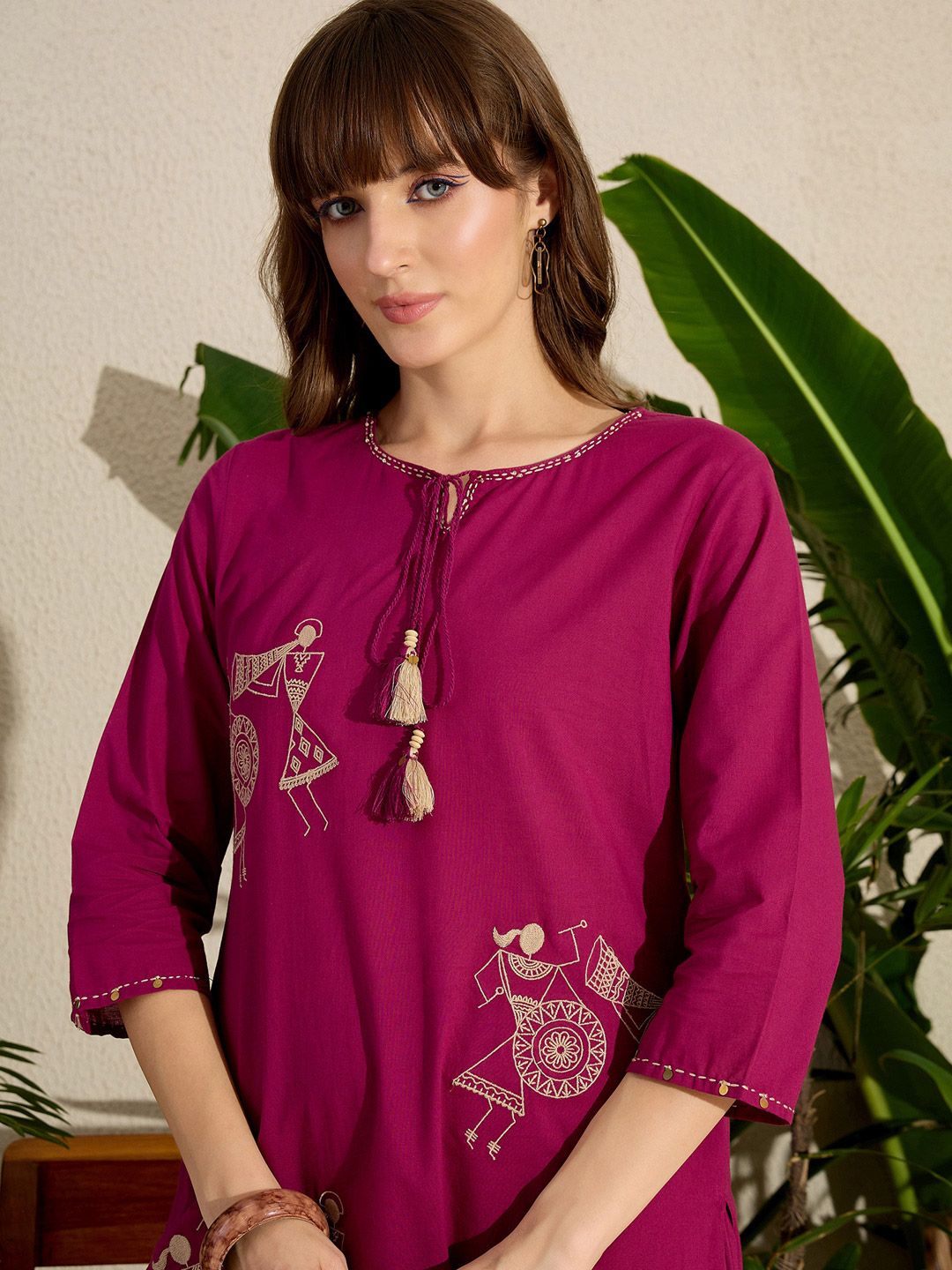 Indo Era Women Embroidered Regular Pure Cotton Kurta with Trousers