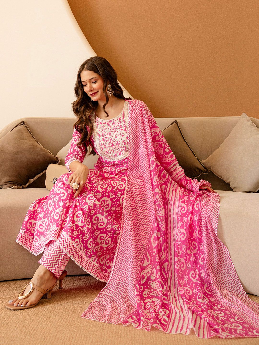 SKYLEE Women Ethnic Motifs Printed Anarkali Kurta with Churidar