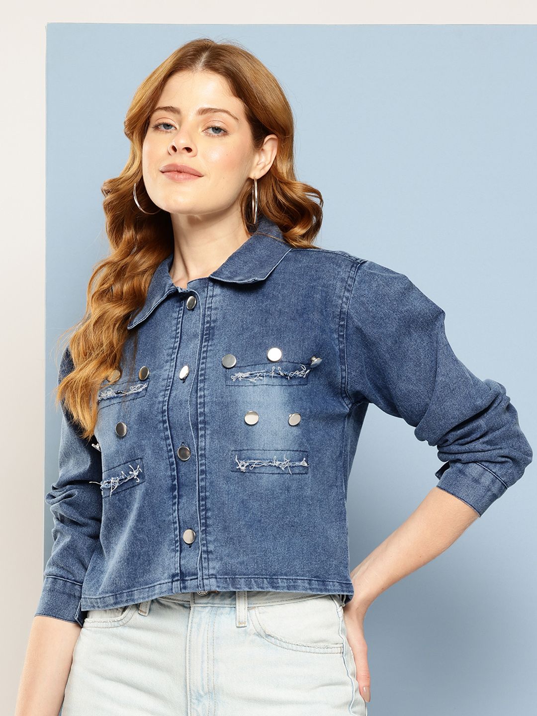 Aarika Women Washed Lightweight Crop Denim Jacket