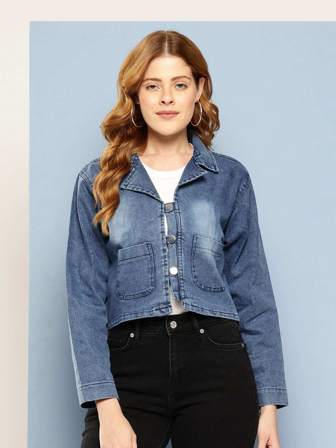 Aarika Women Washed Lightweight Crop Denim Jacket