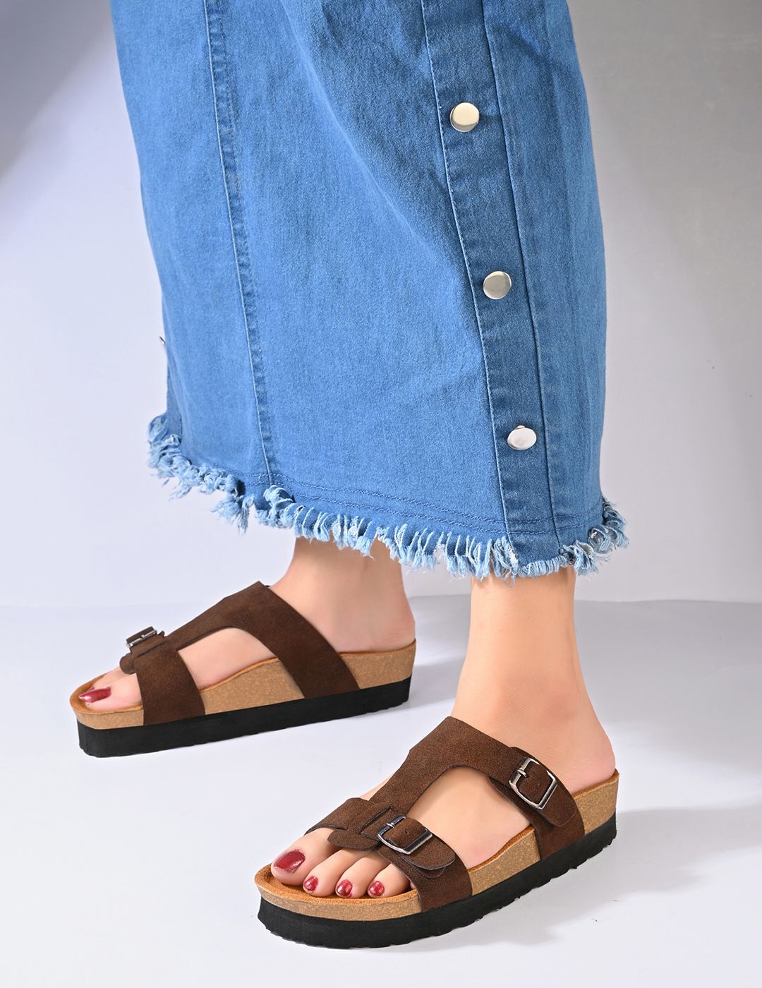 AfroJack Women Slip-On Open Toe Flats with Buckles-image-44