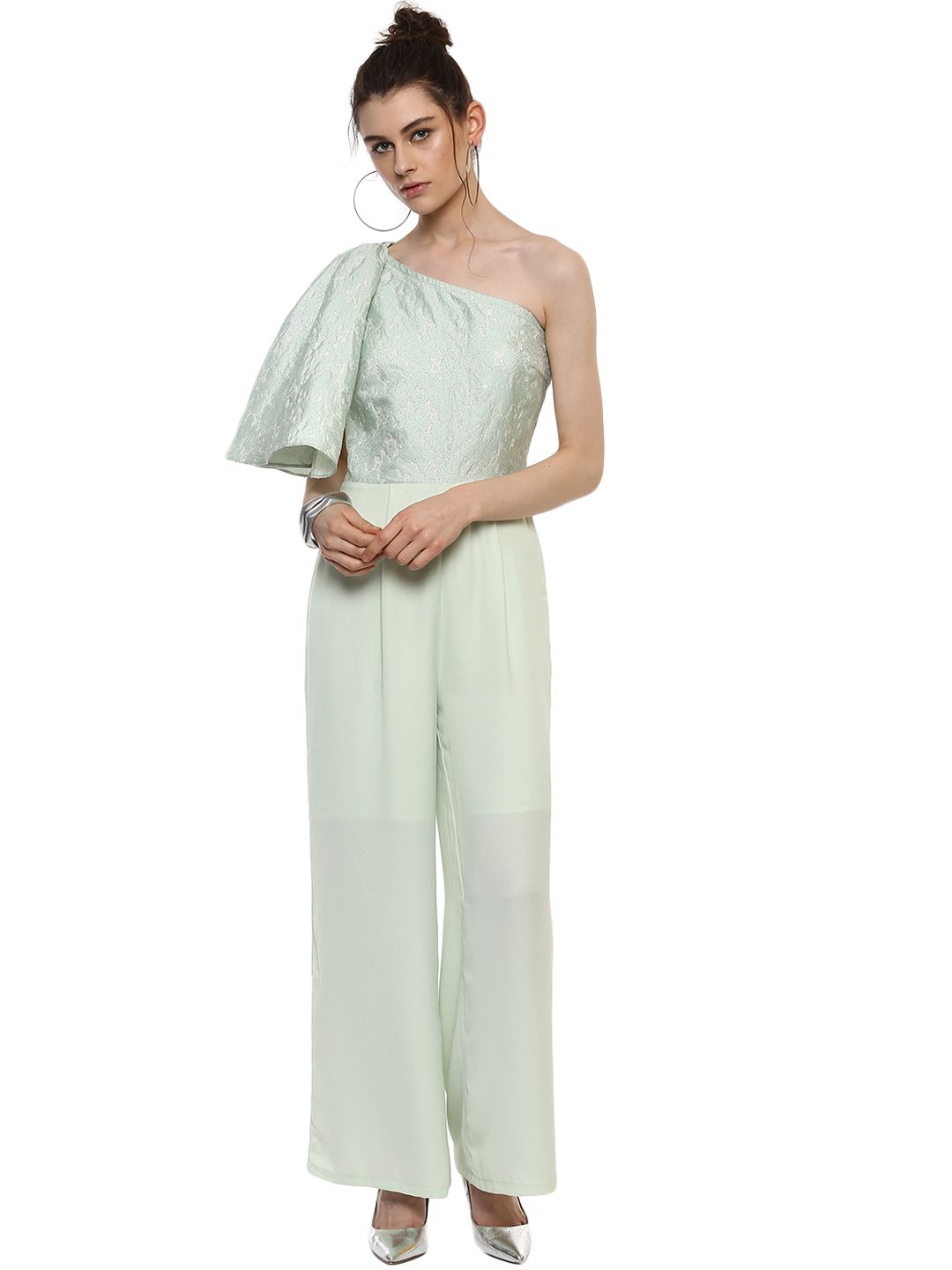 Buy KAZO Kazo Sea Green Solid One Shoulder Jumpsuit at Redfynd