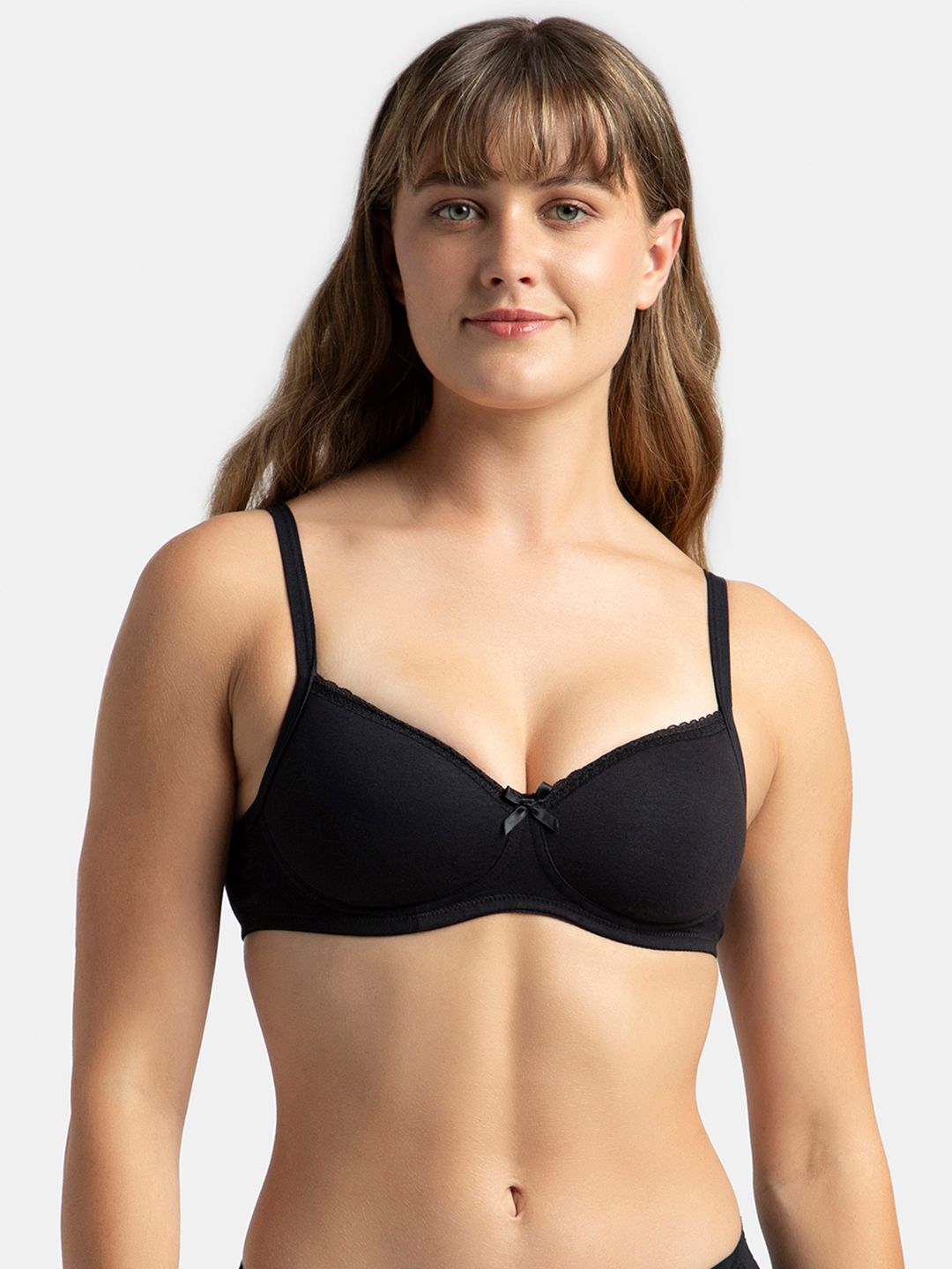 Jockey Wirefree Padded Plus Size Cotton Medium Coverage Tshirt Bra with Lace Styling -1723