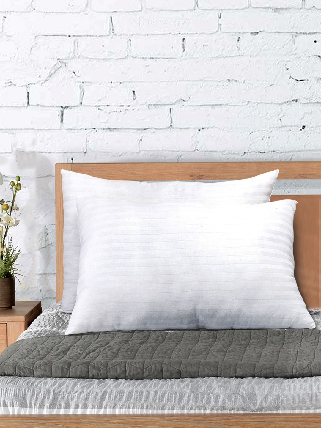 Featherlite Set of 2 White Striped Sleep Pillows-image-31