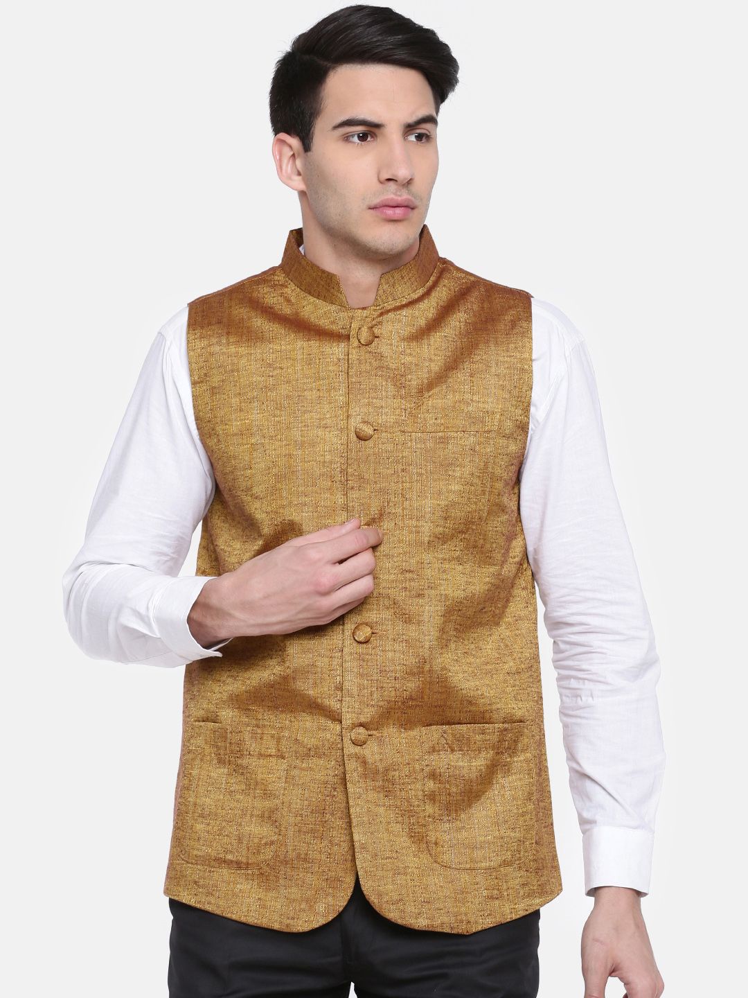 British Club Men Gold-Toned Nehru Jacket-picture-40