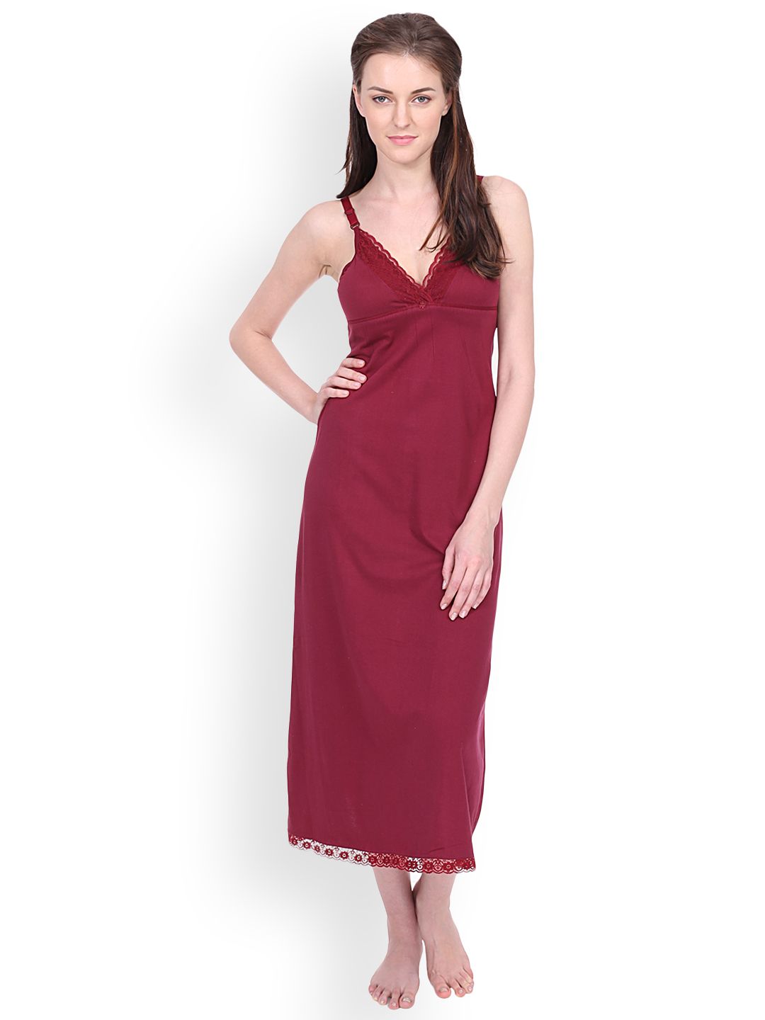 here&now x redrose Red Rose Maroon Solid Nightdress-picture-22