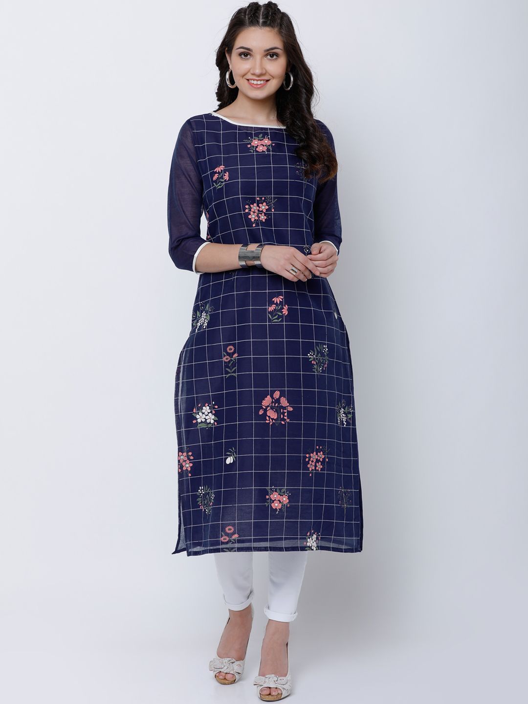 Vishudh Women Navy Blue Printed A-Line Kurta-picture-26