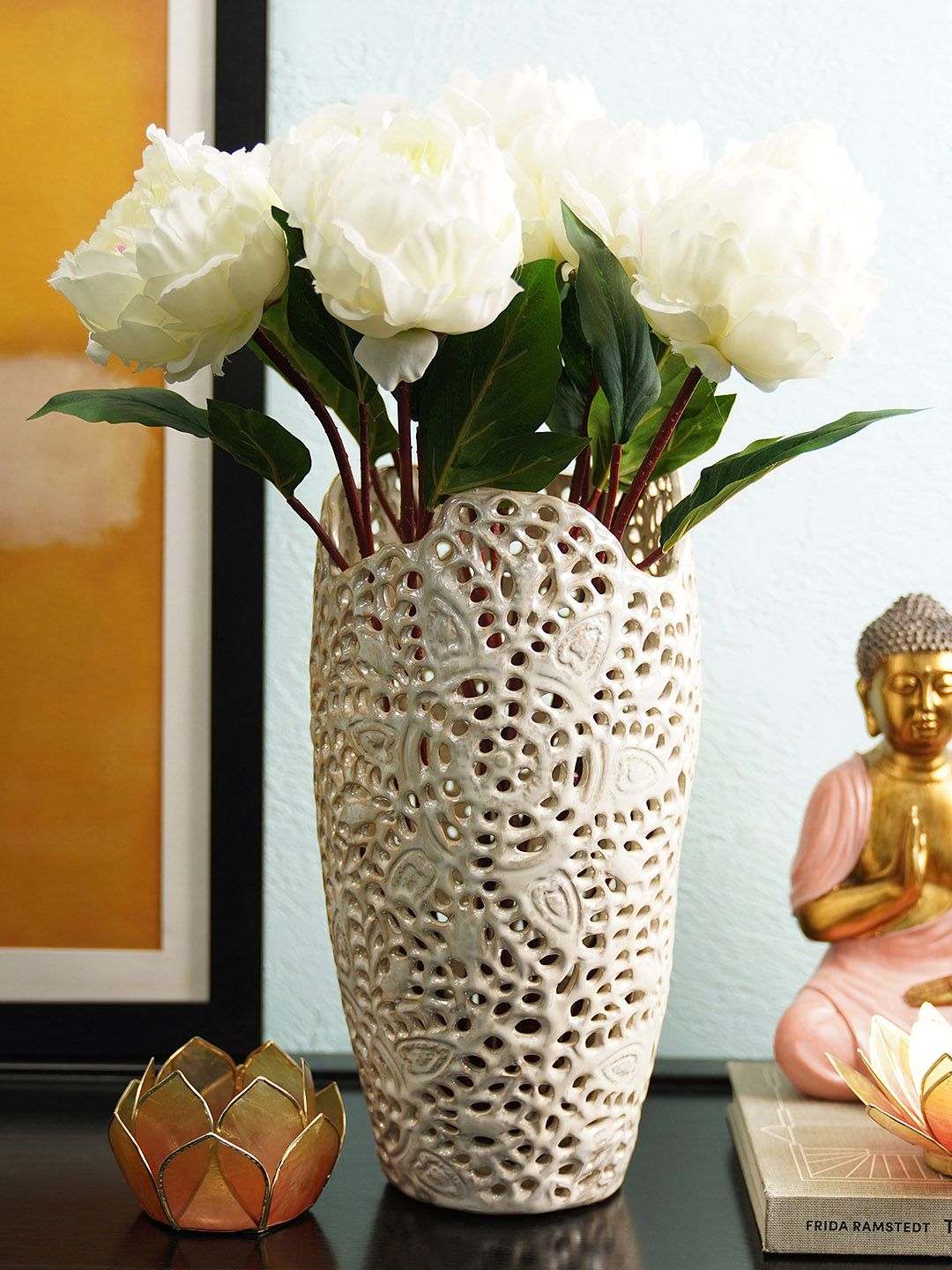 Pure Home and Living Cream Cylindrical-Shaped Handcrafted Decorative Vase