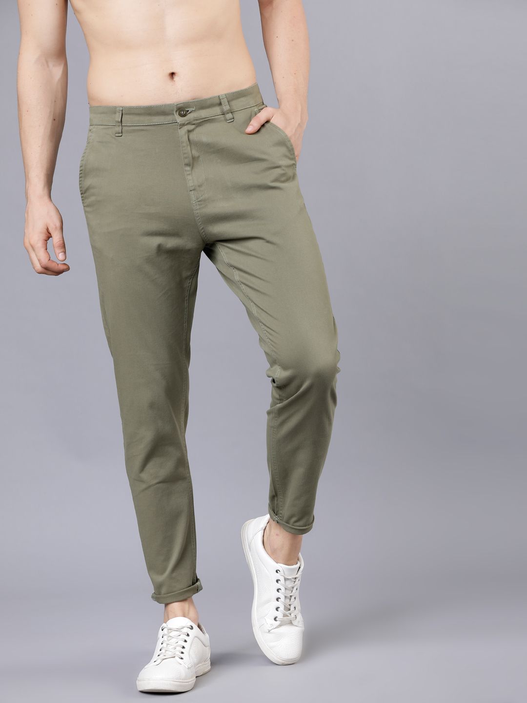 HIGHLANDER Men Olive Green Tapered Fit Ankle Length Chinos