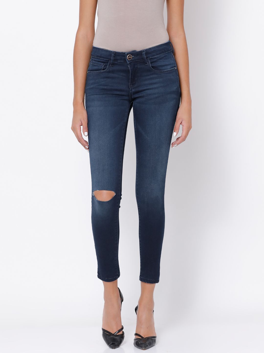 Tokyo Talkies Women Blue Super Skinny Fit Mid-Rise Slash Knee Jeans-picture-37