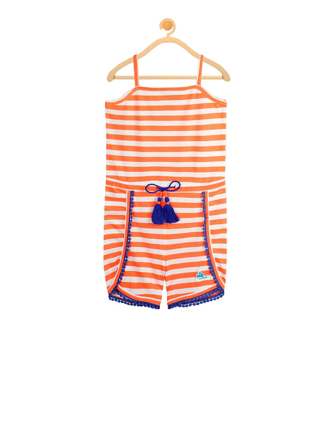 Cherry Crumble Girls White & Orange Striped Playsuit-image-17