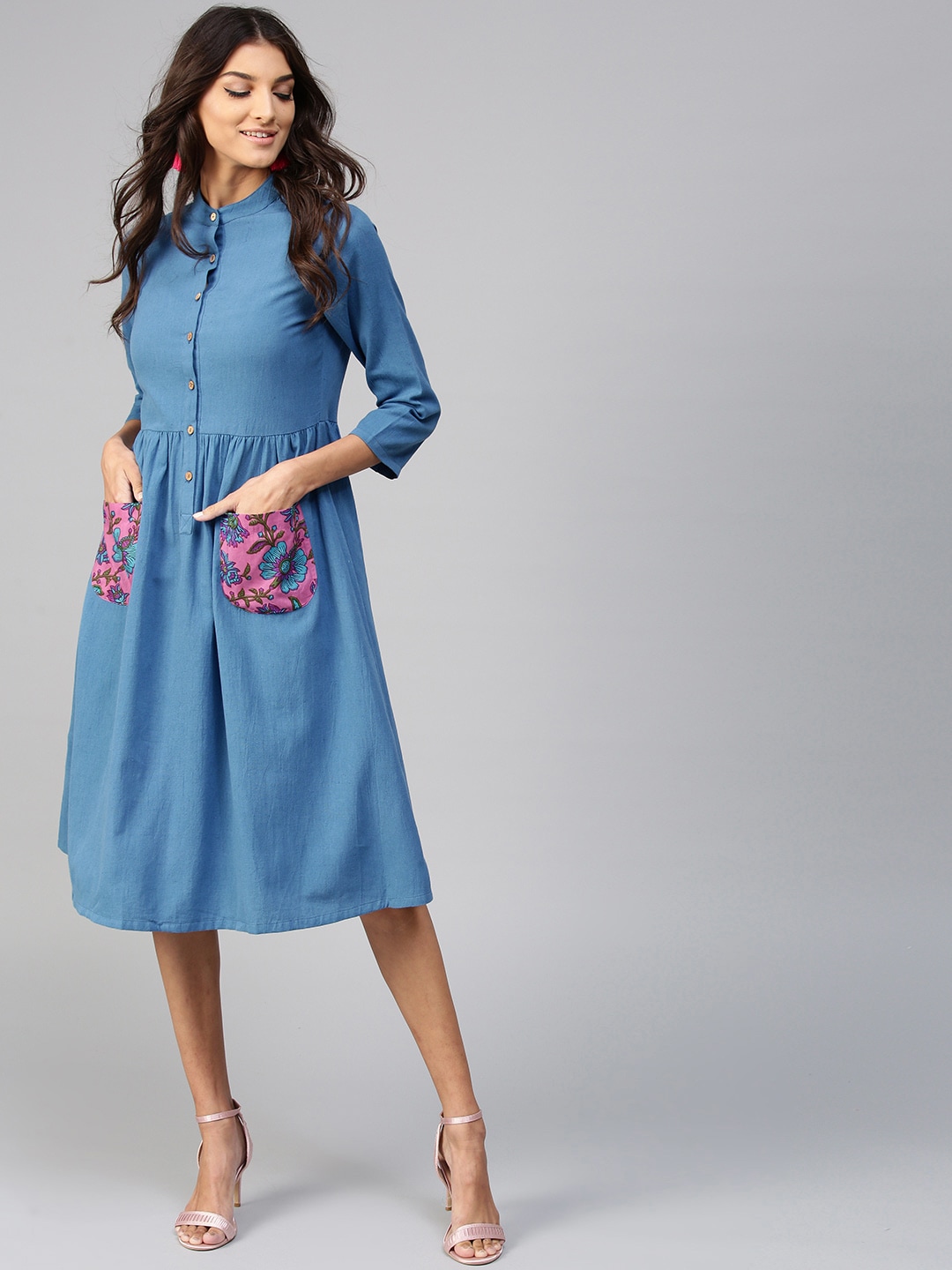 SASSAFRAS Women Blue Solid A-Line Dress