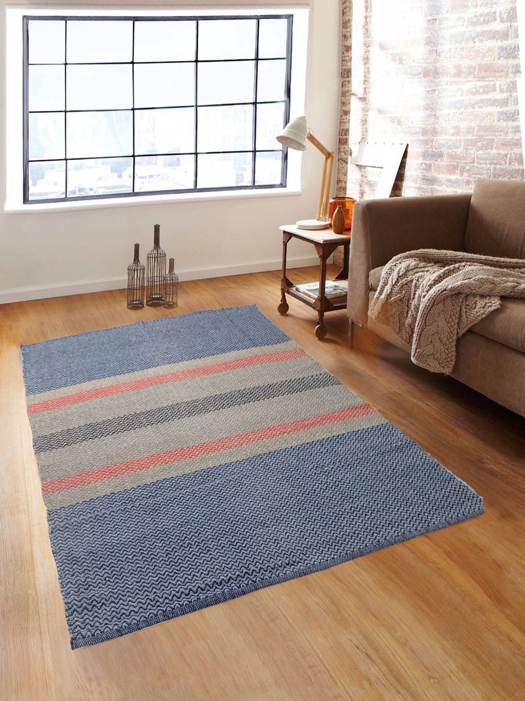 ROMEE Blue & Grey Patterned Dhurrie-picture-13