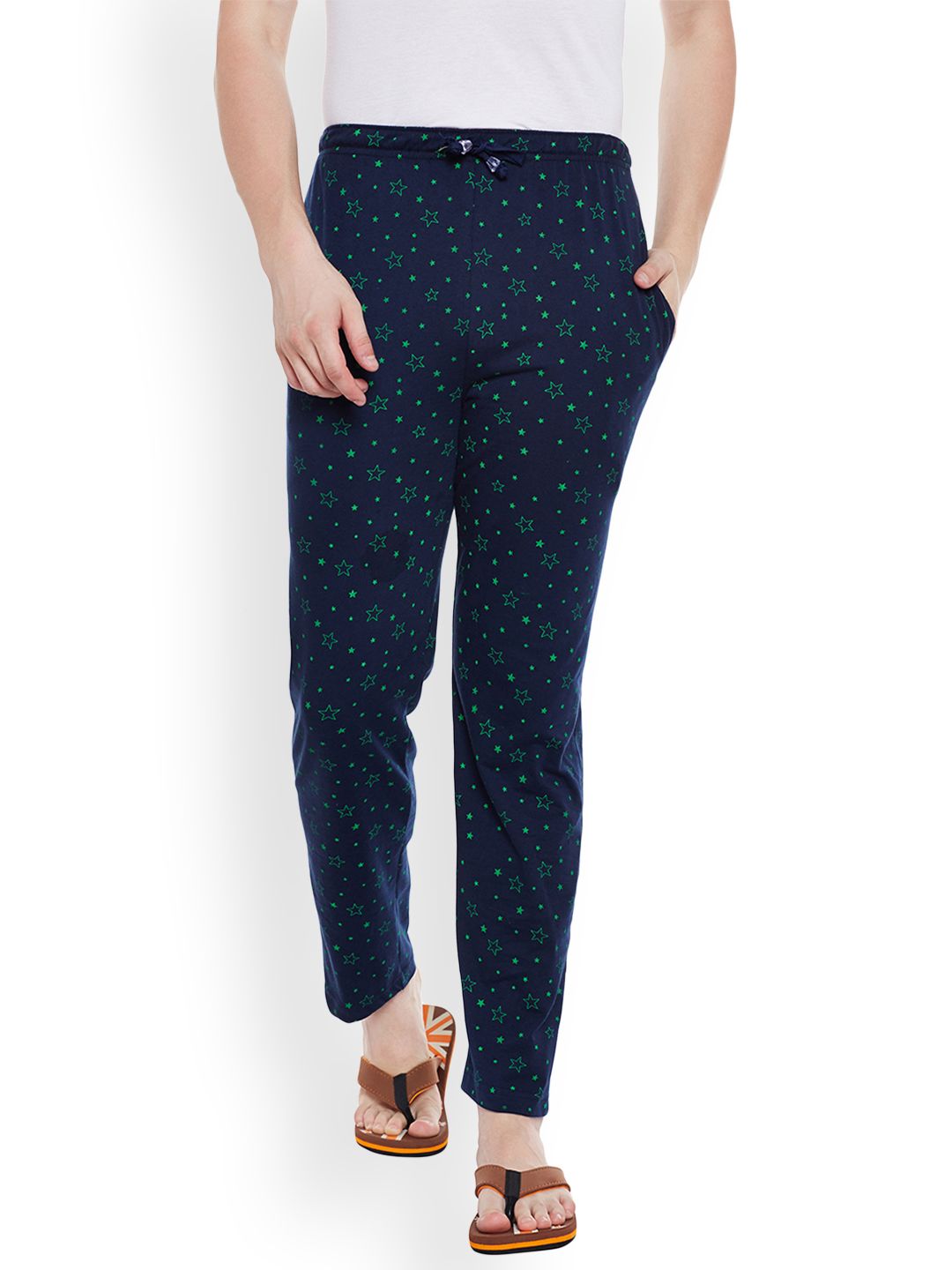 mack jonney VIMAL JONNEY Navy Blue & Green Printed Lounge Pants-picture-56
