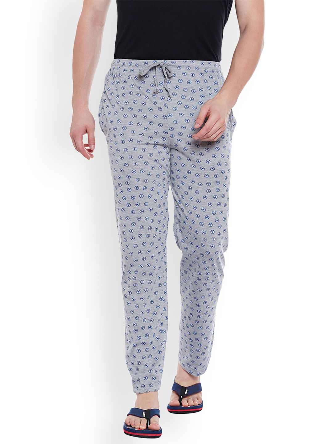 mack jonney VIMAL JONNEY Men Grey Melange & Navy Blue Printed Lounge Pant-picture-12