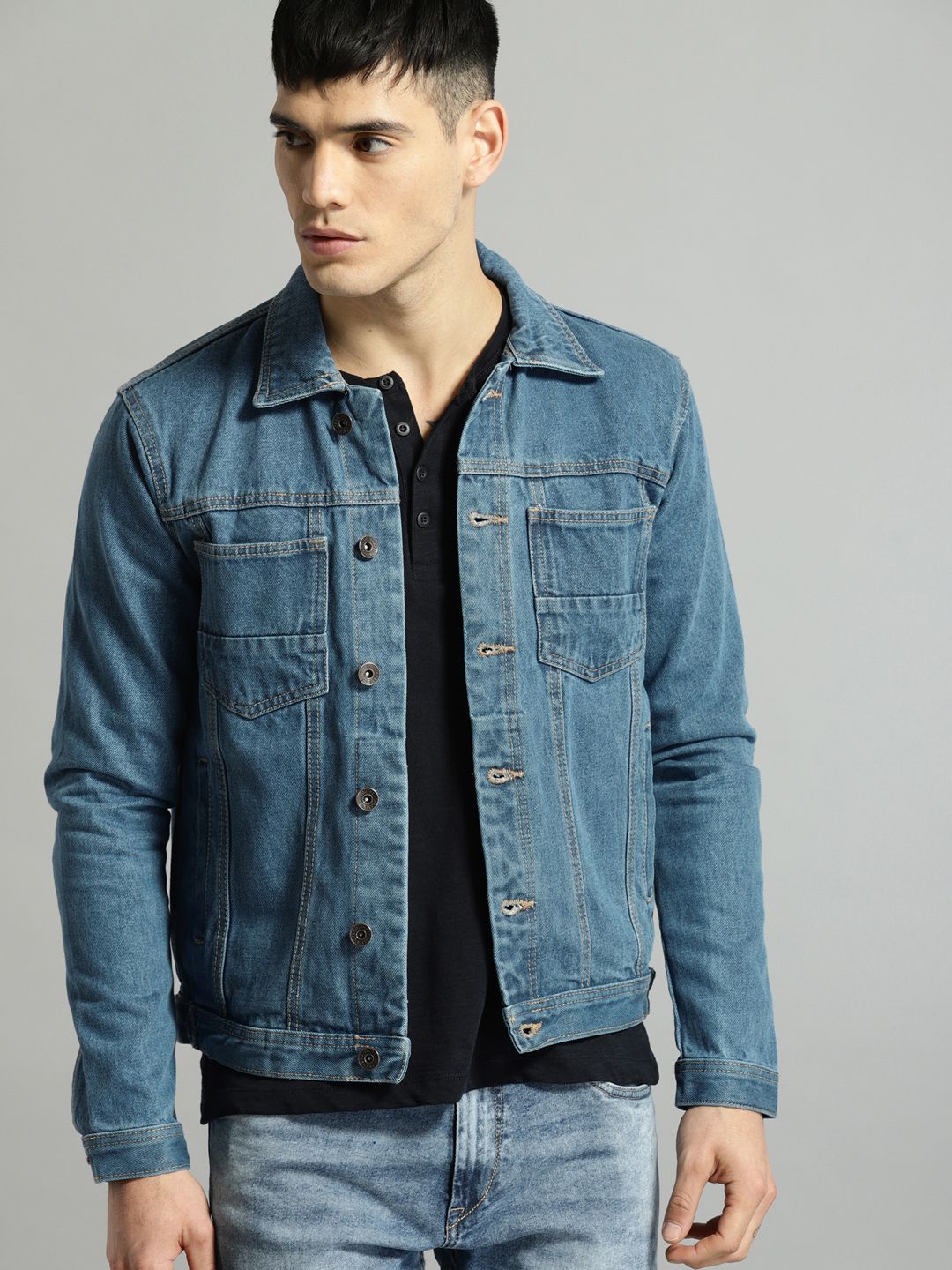 Roadster Men Blue Solid Denim Jacket