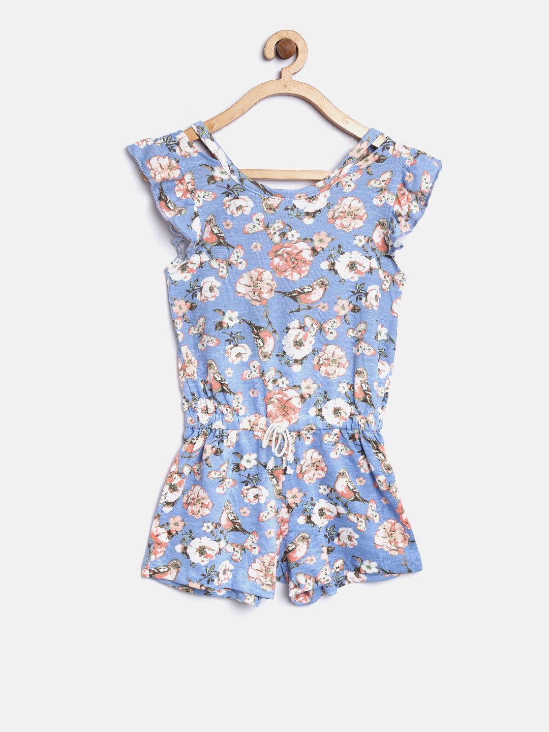 Eimoie Girls Blue & White Floral Print Playsuit-picture-52