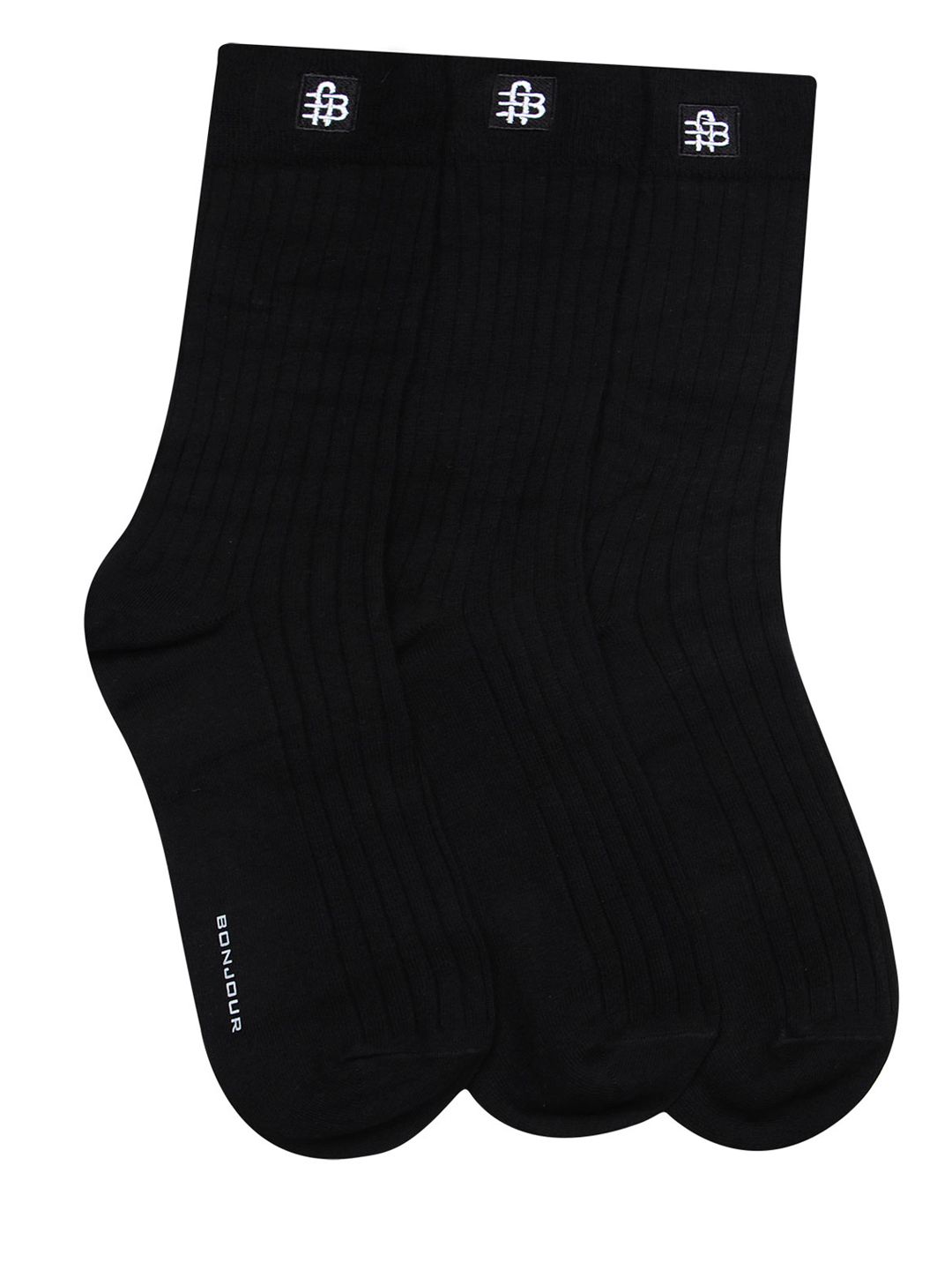 Bonjour Men Set of 3 Black Striped Socks-picture-15