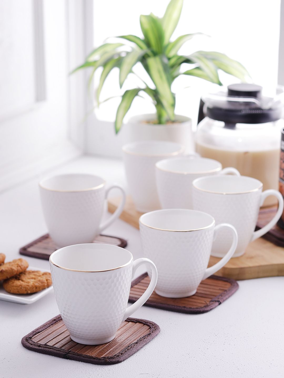 CLAY CRAFT White Printed 6-pieces Cups Set-picture-40