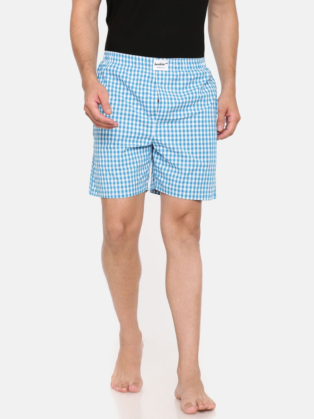 Bareblow Men Turquoise Blue & White Checked Pure Cotton Boxers BBBX41L-image-34