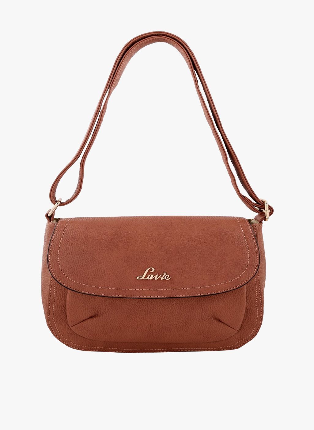 lavie brown synthetic leather sling bag
