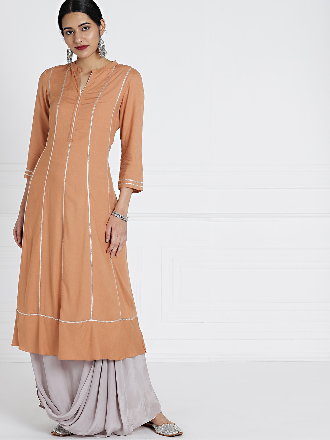 all about you Women Peach-Coloured Solid Maxi