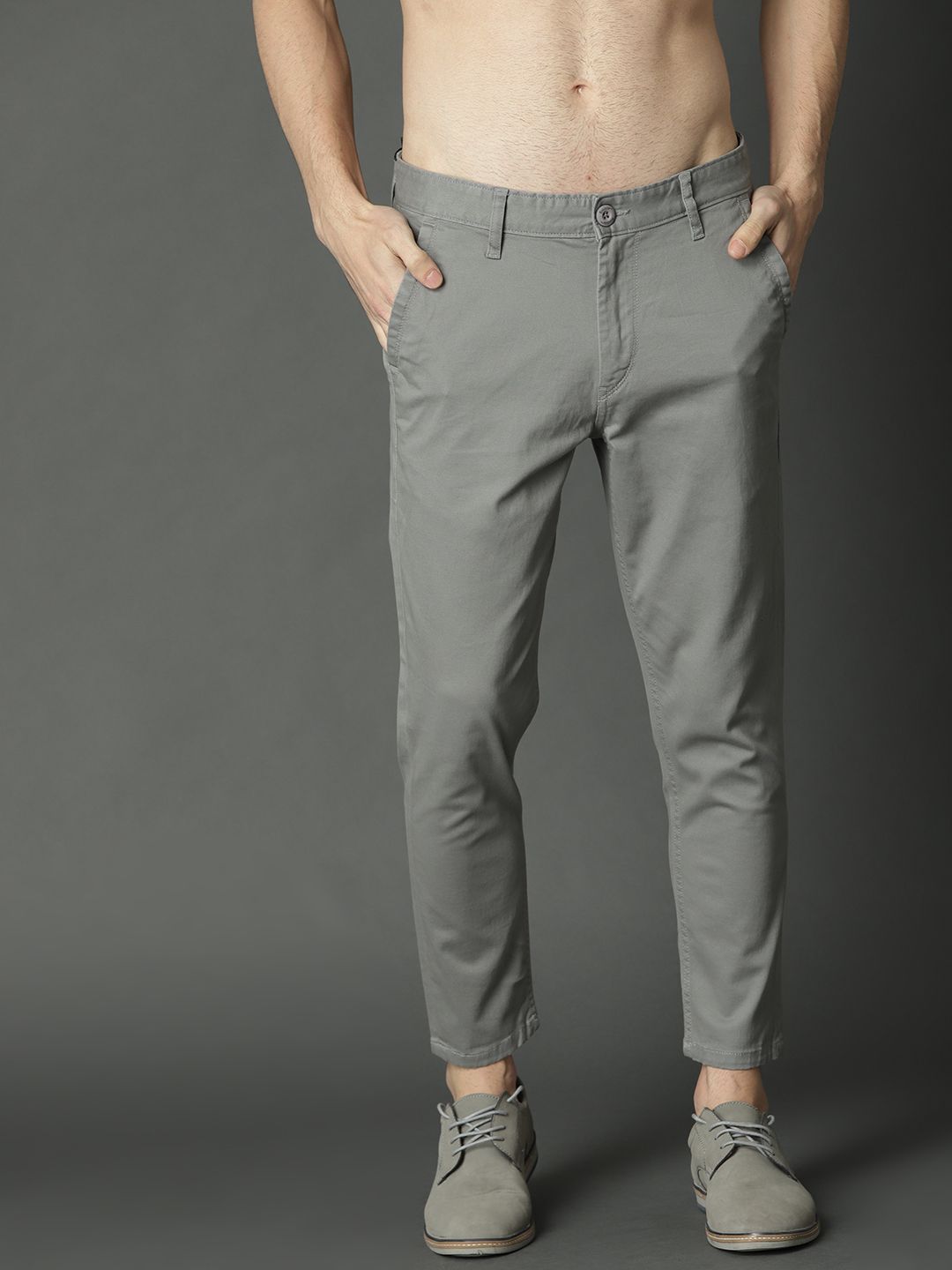 Roadster Men Grey Regular Fit Solid Cropped Chinos - Price History