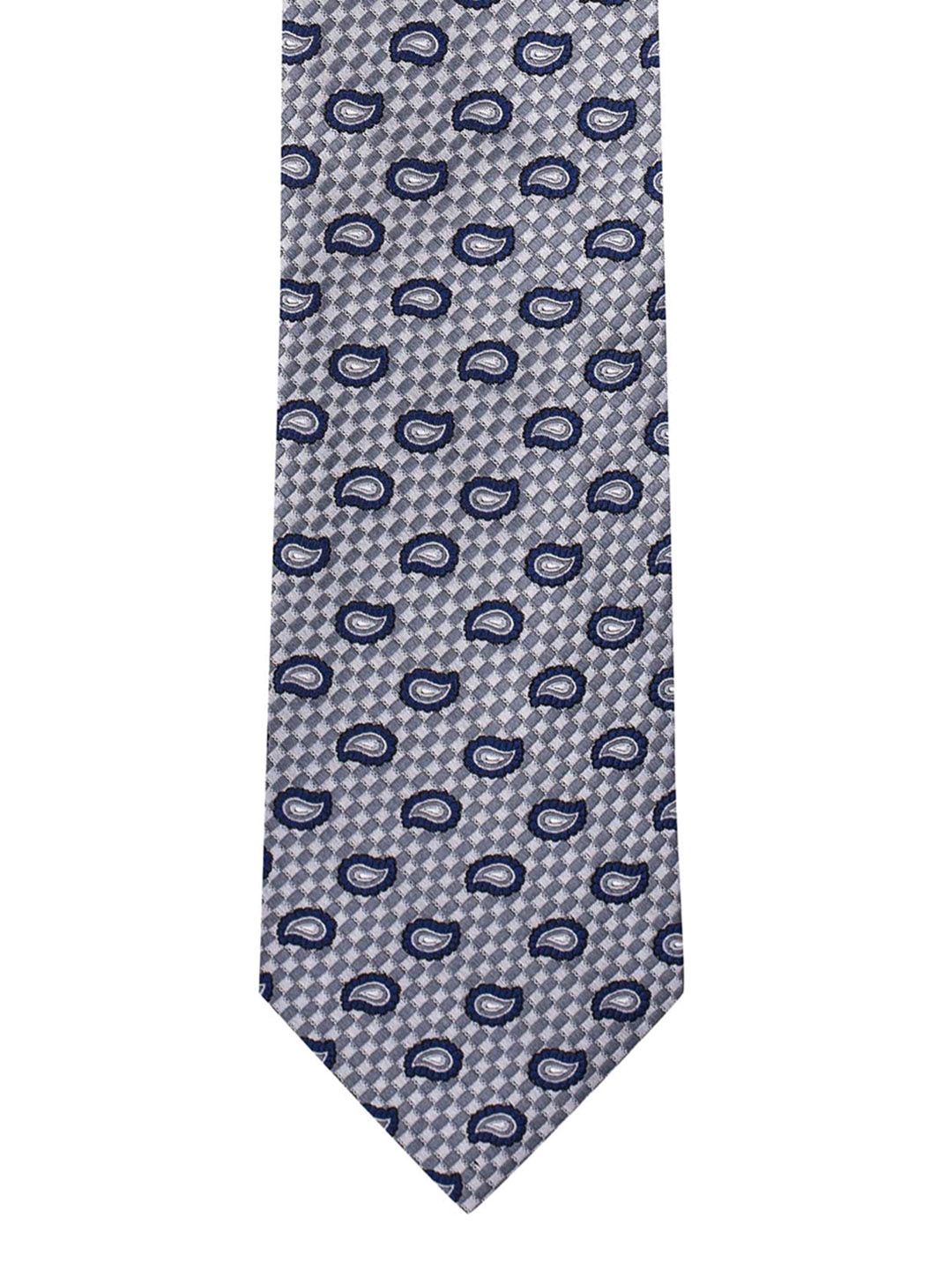 The Tie Hub Grey & Blue Printed Broad Tie-image-34