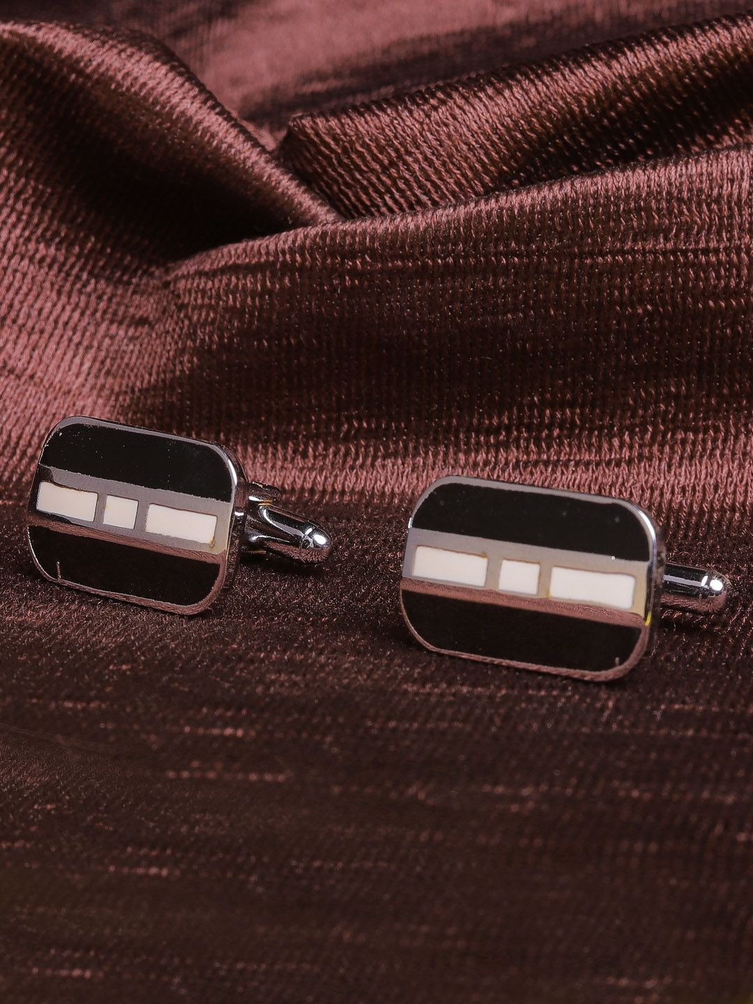 JEWEL JUNCTION Silver-Toned Rectangle Cufflinks-picture-13