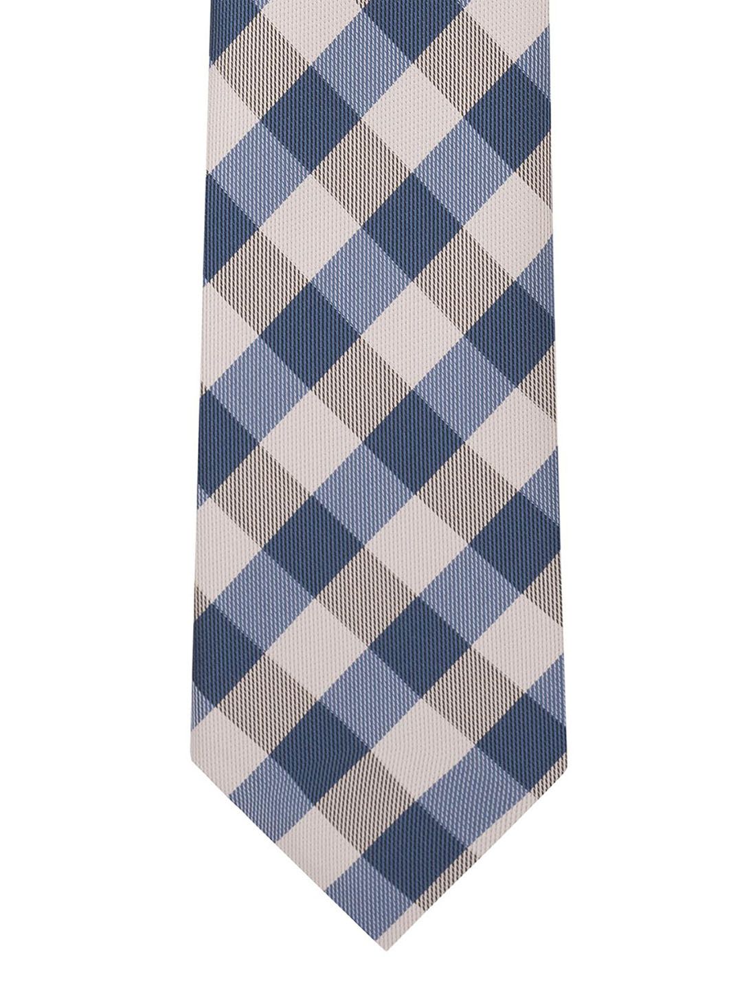 The Tie Hub Blue & Cream-Coloured Checked Skinny Tie-picture-25