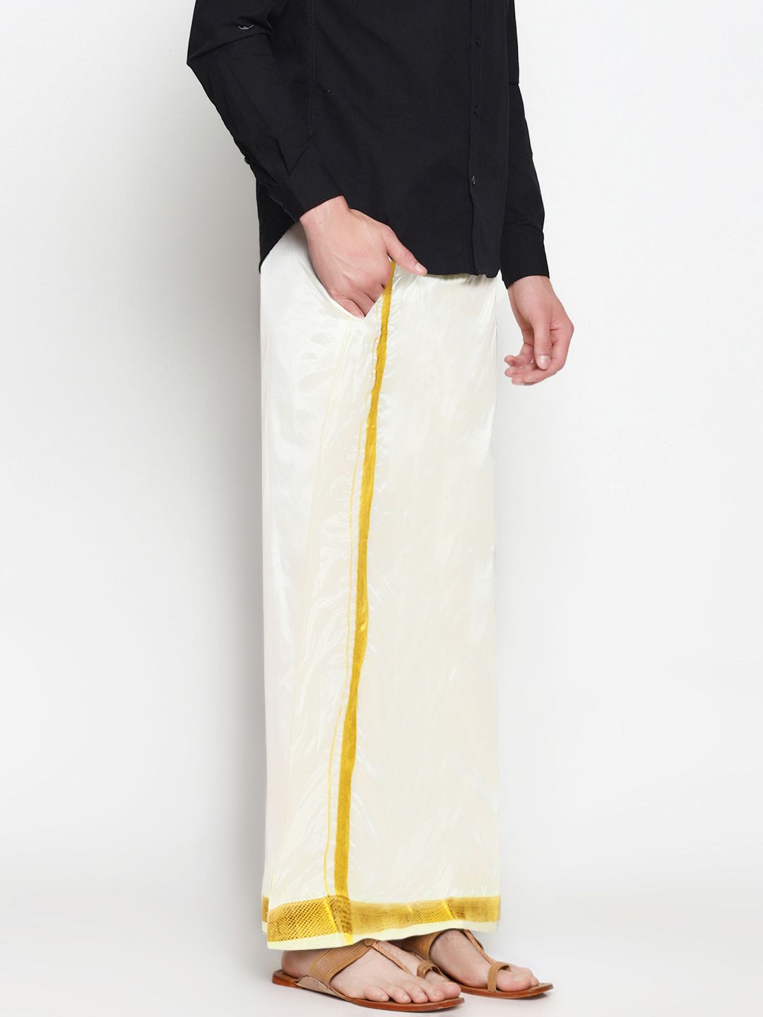 Sethukrishna Men Off-White Double Layer Readymade Dhoti With Pocket-picture-24