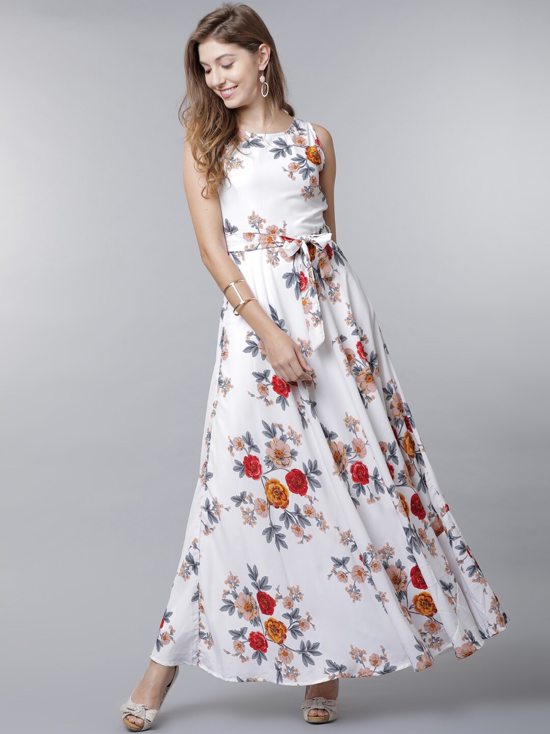 Tokyo Talkies Women White Printed Maxi Dress