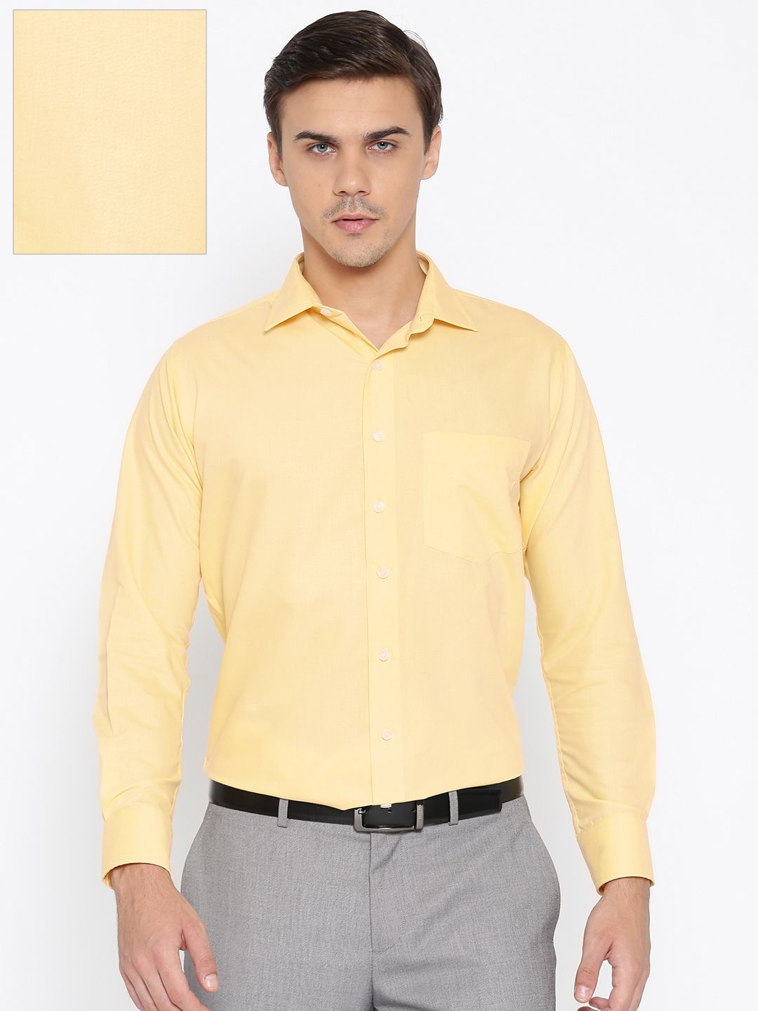Shaftesbury London Men Yellow Smart Slim Fit Solid Formal Shirt-picture-10