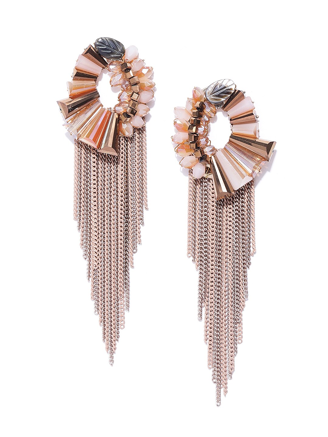 Jewels Galaxy Beige Rose Gold-Plated Handcrafted Tasselled Contemporary Drop Earrings