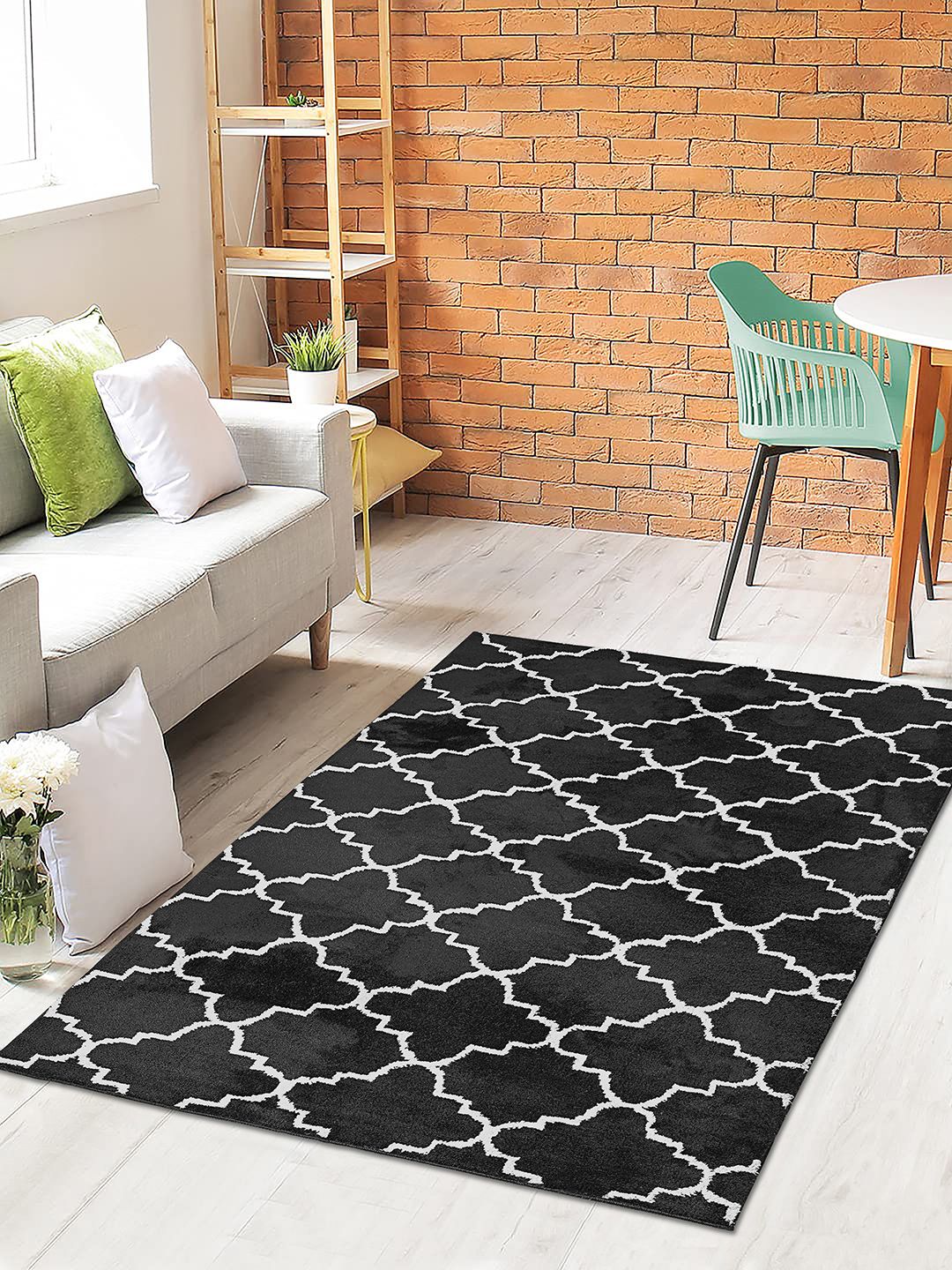Saral Home Black Printed Anti-Skid Carpet-image-7