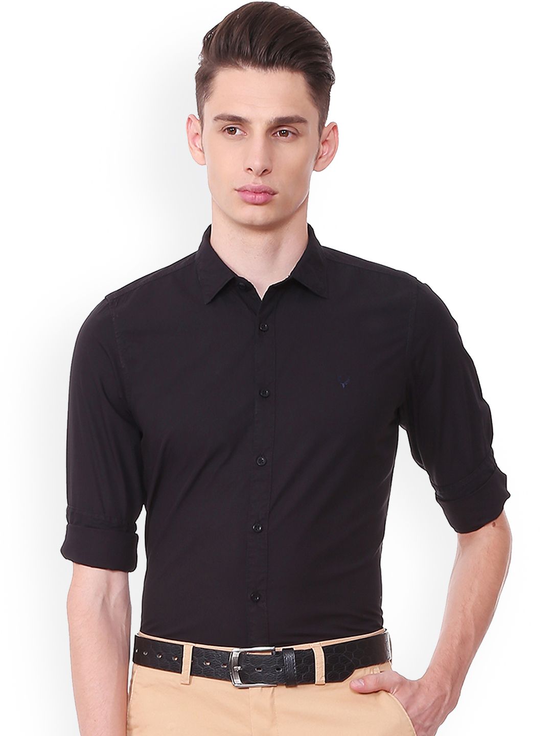 Allen Solly Men Black Slim Fit Solid Casual Shirt