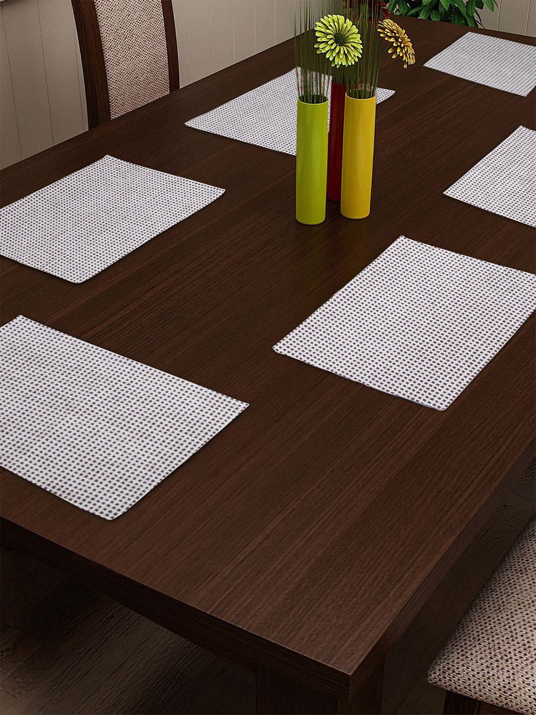 Buy Shresmo Grey White Striped Set Of 6 Woven Design Table Mats