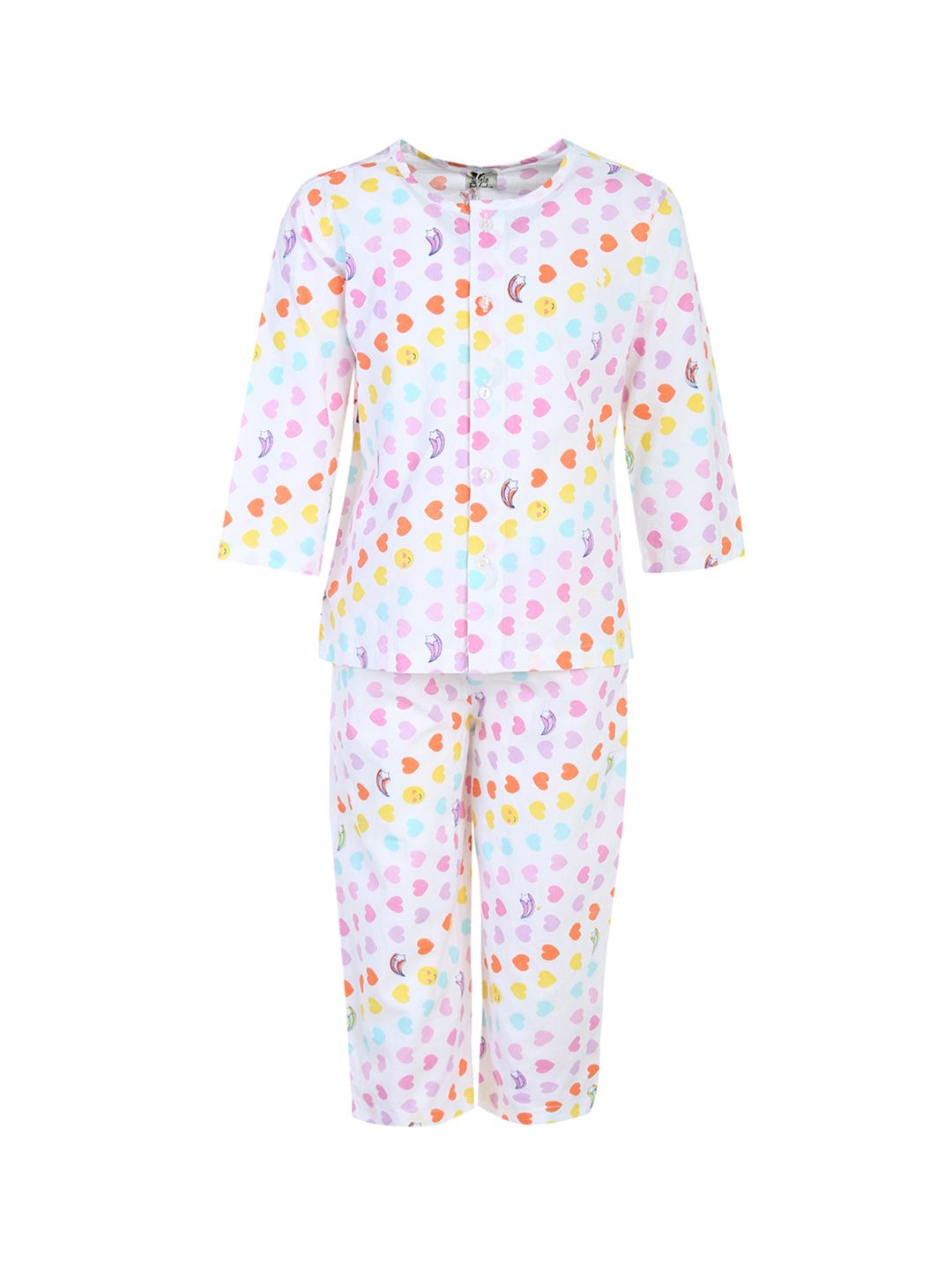 A Little Fable Girls White & Yellow Printed Night suit-picture-21