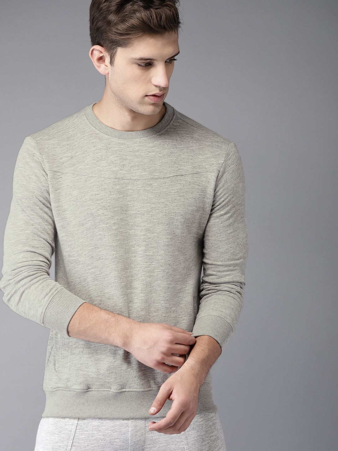 ELABORADO Men Grey Melange Solid Sweatshirt-picture-11