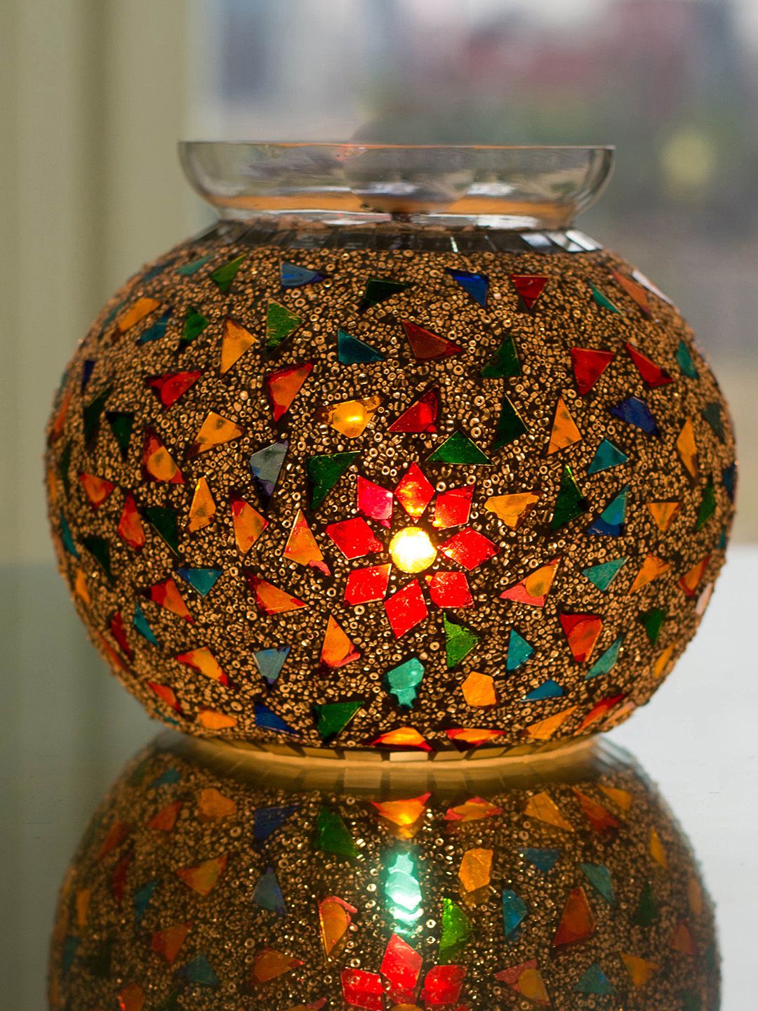 Homesake Multicoloured Self Design Persian Mosaic Flower Handcrafted Table Lamp-picture-40