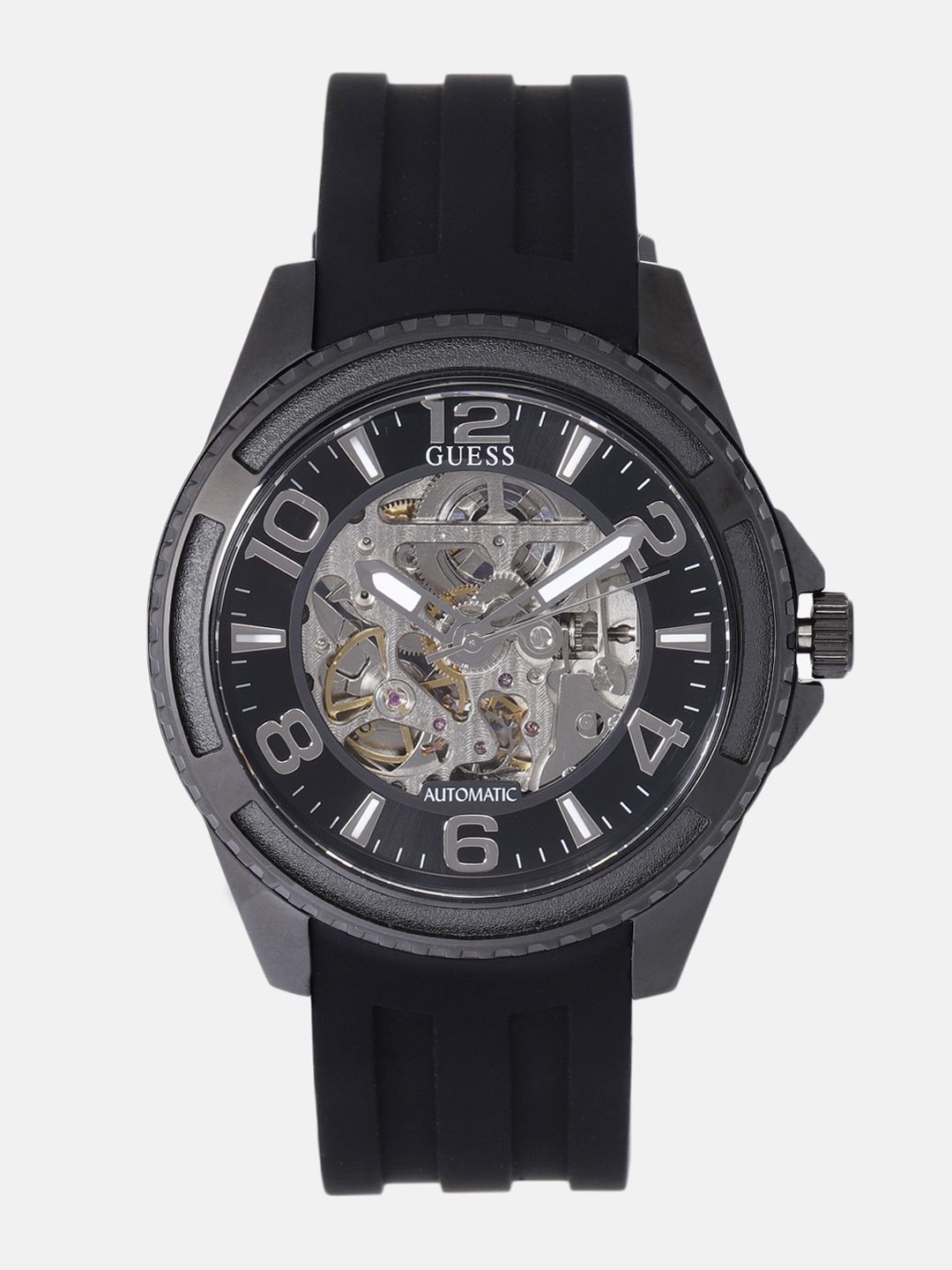 GUESS Men Black Skeleton Analogue Watch W1178G2 Price History