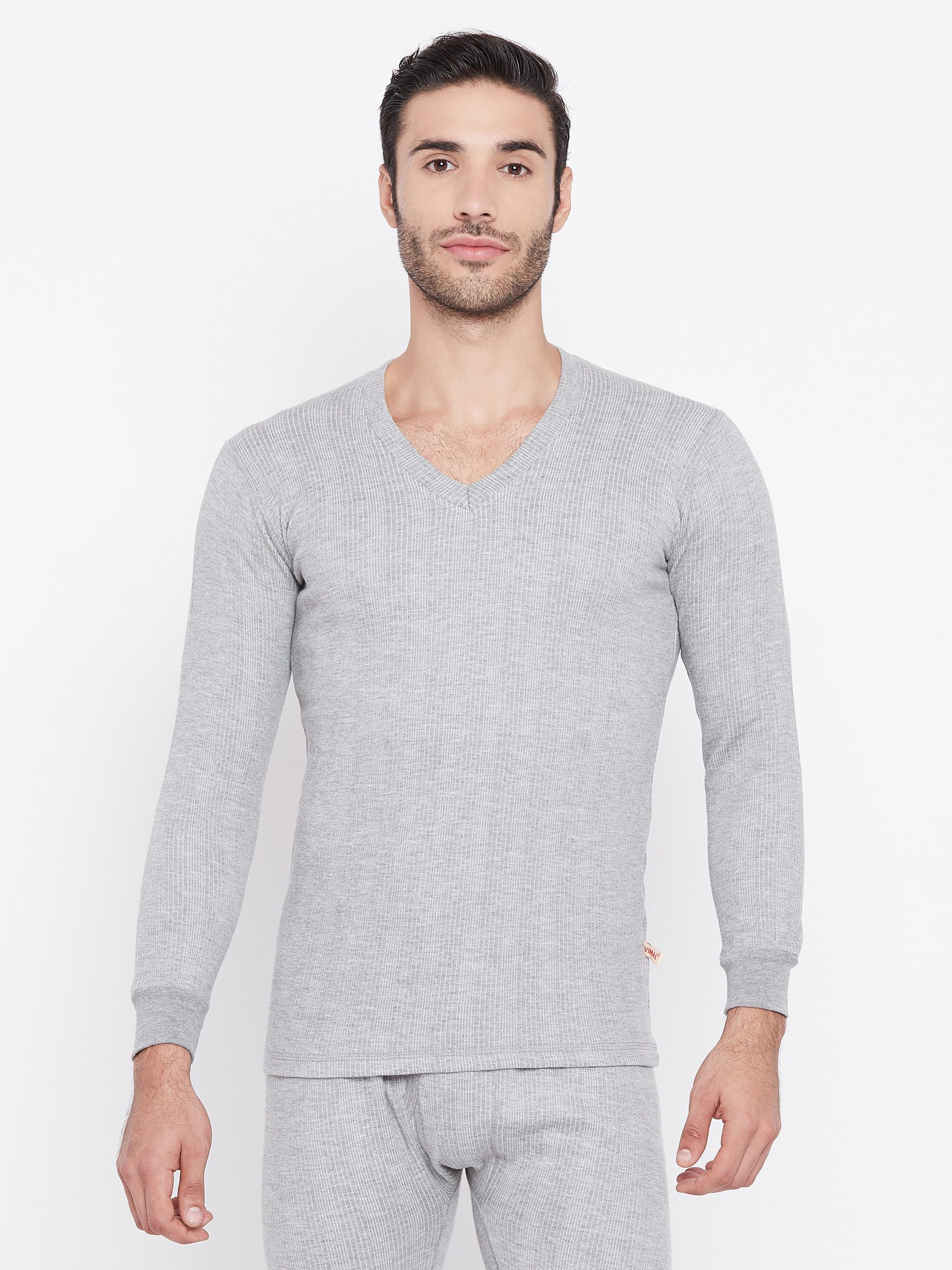 mack jonney VIMAL JONNEY Men Grey Striped Thermal Top-picture-14