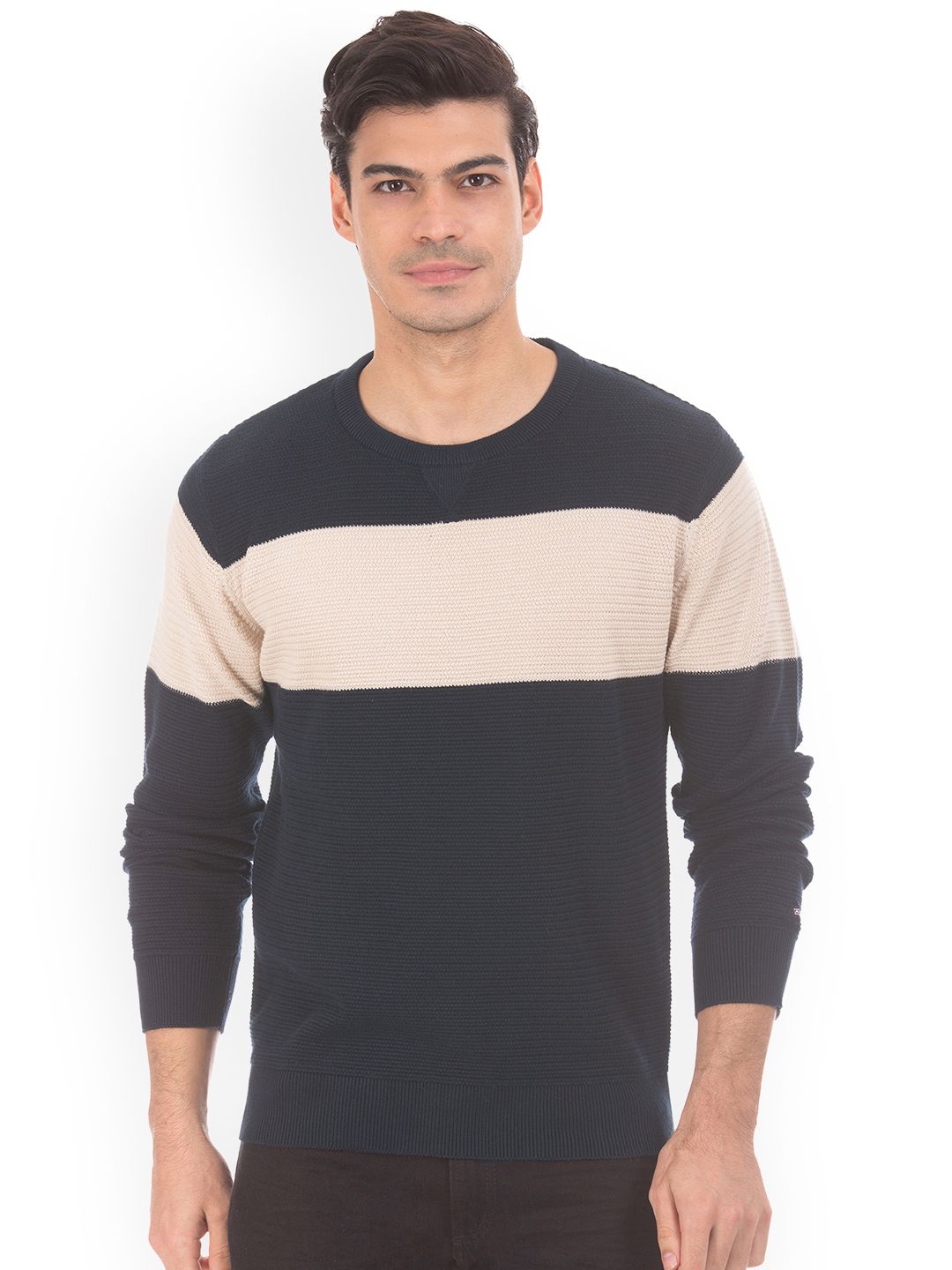 Buy Arrow Sport Arrow Sport Men Navy Blue Colourblocked Sweater at Redfynd