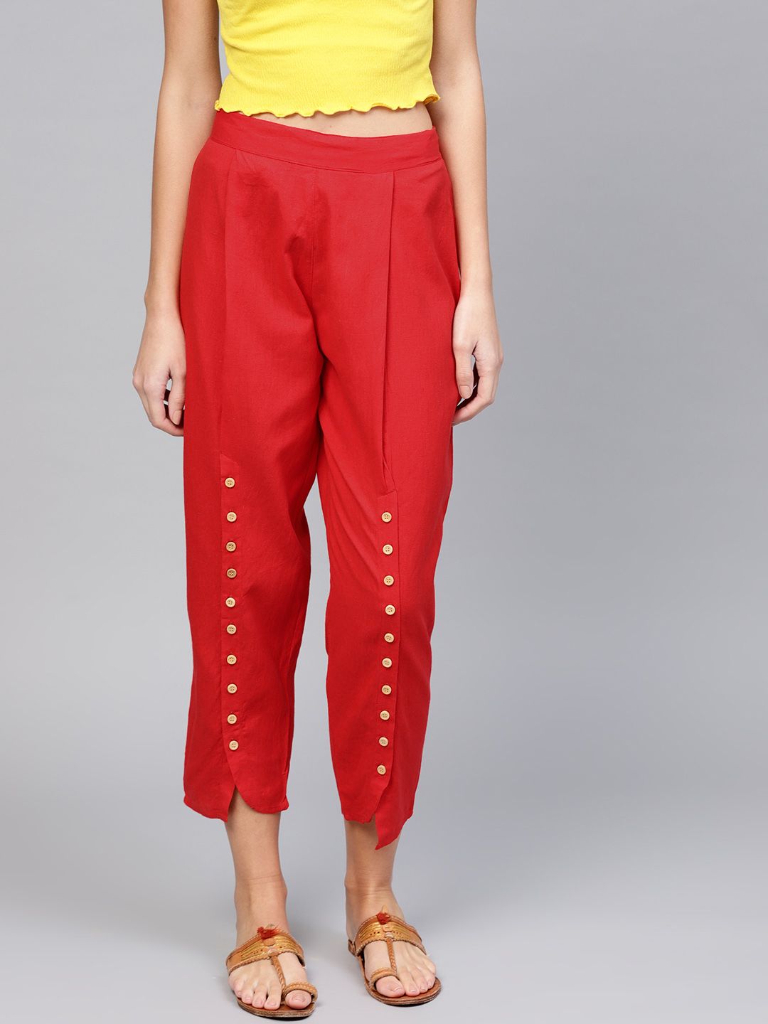 Buy Libas Libas Women Red Straight Fit Solid Cropped Trousers At Redfynd 6607