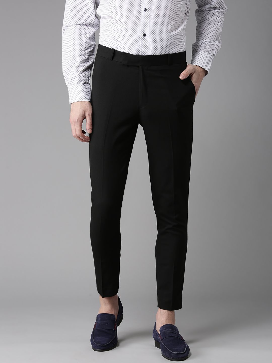 Buy Dennison DENNISON Men Black Tapered Fit Cropped Trousers at Redfynd