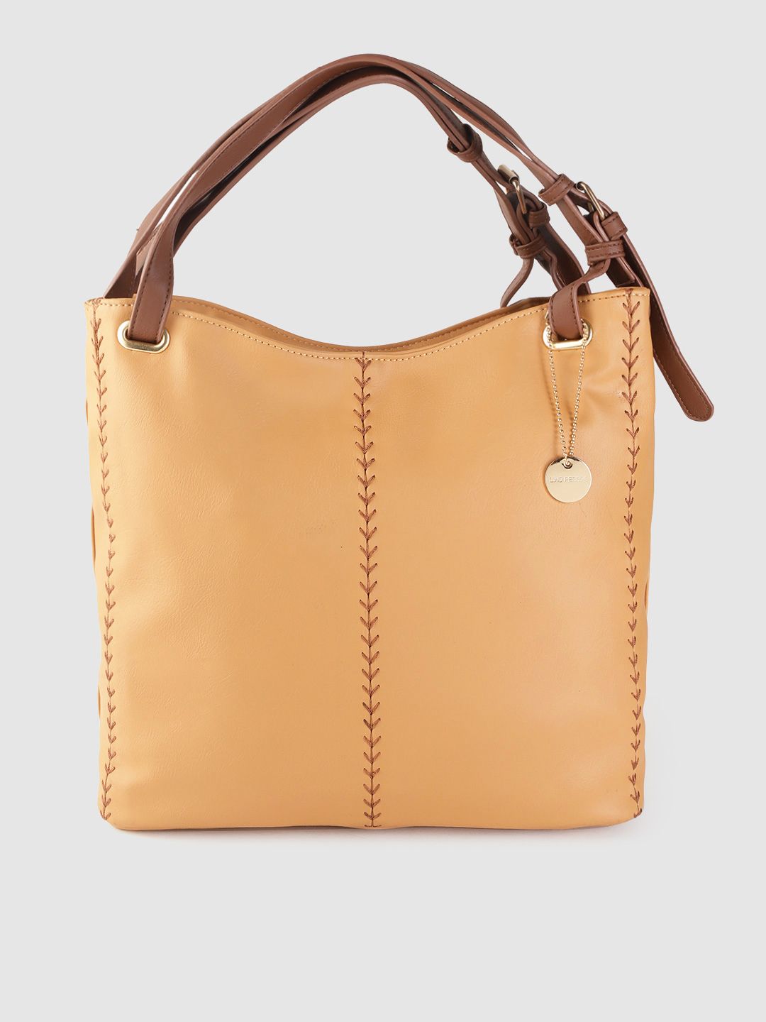 Lino Perros Tan Brown Solid Hobo Bag with Embroidered Detail-image-8