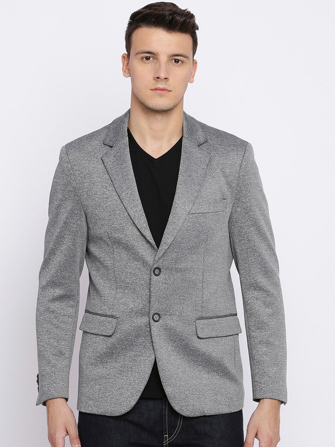 Basics Men Grey Regular Fit Single-Breasted Casual Blazer-picture-41