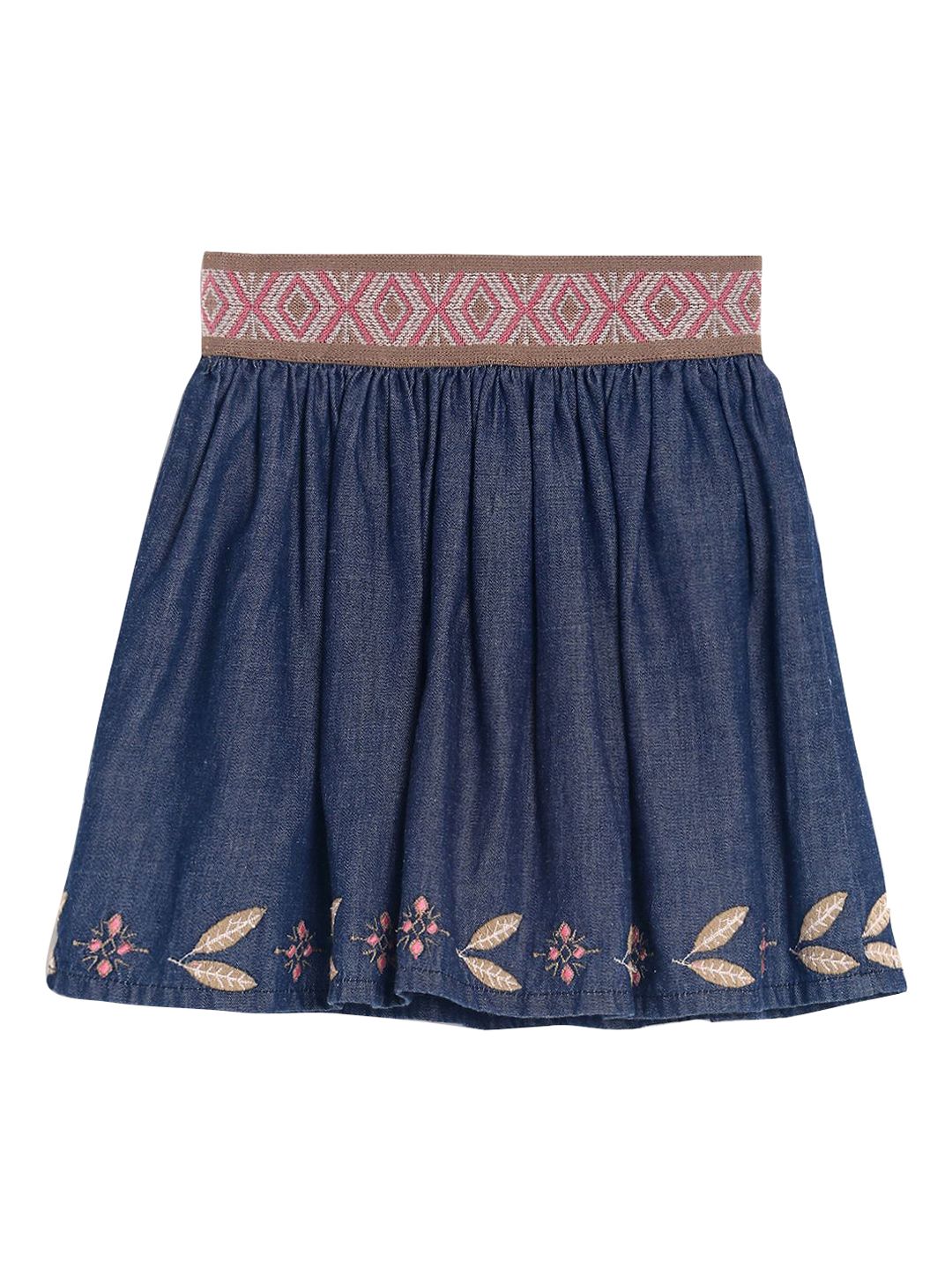 MINI KLUB Navy Blue Solid Mini Flared Denim Pure Cotton Skirt-picture-12