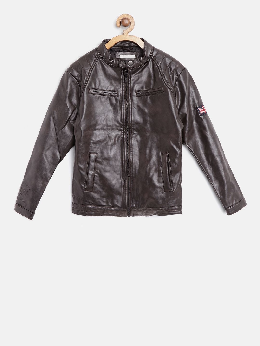 Pepe Jeans Boys Brown Faux Leather Biker Jacket
